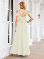 Numbersea Off The Shoulder Chiffon Bridesmaid Dress Long Formal Graduation Gown with Cowl Back 28069 by numbersea