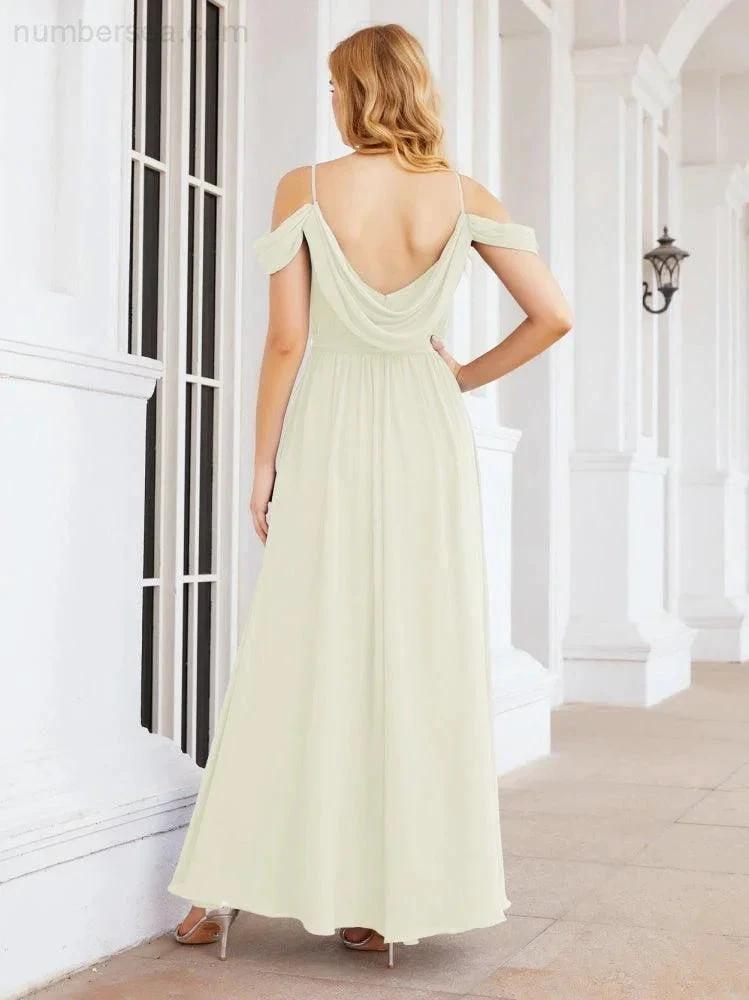 Numbersea Off The Shoulder Chiffon Bridesmaid Dress Long Formal Graduation Gown with Cowl Back 28069 by numbersea