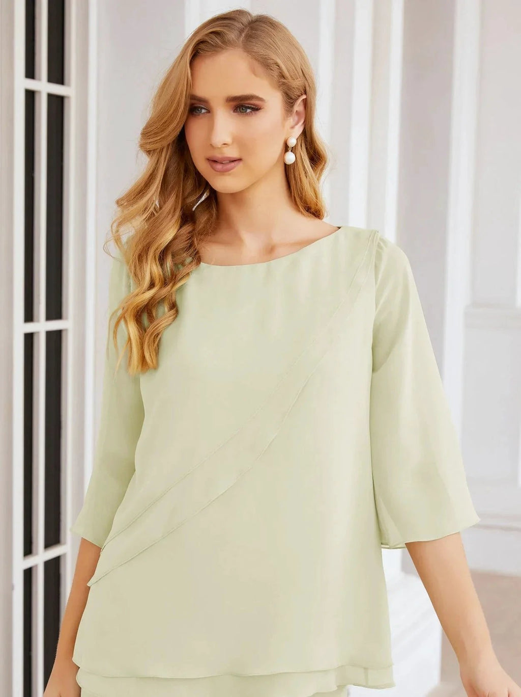 Sunnderly Elegant 2 Piece Mother of The Bride Dress Plus Size Pant Suits Ruffle Layers Sliver Housecoat SY28064 by numbersea