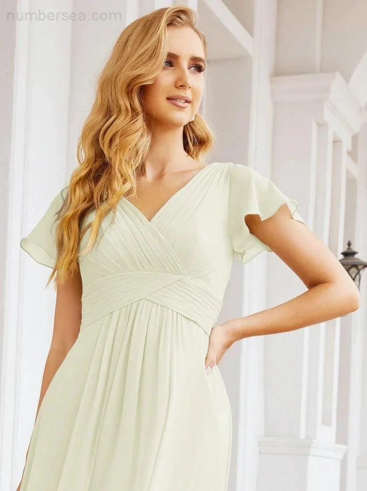 Numbersea Formal Prom Gowns for Mother of The Bride Cap Sleeves Bridesmaid Dress 28047 by numbersea