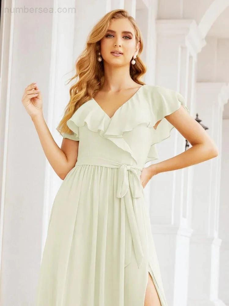 Bridesmaid Dresses with Flutter Sleeves Formal Evening Party Prom Gowns 28044 by numbersea