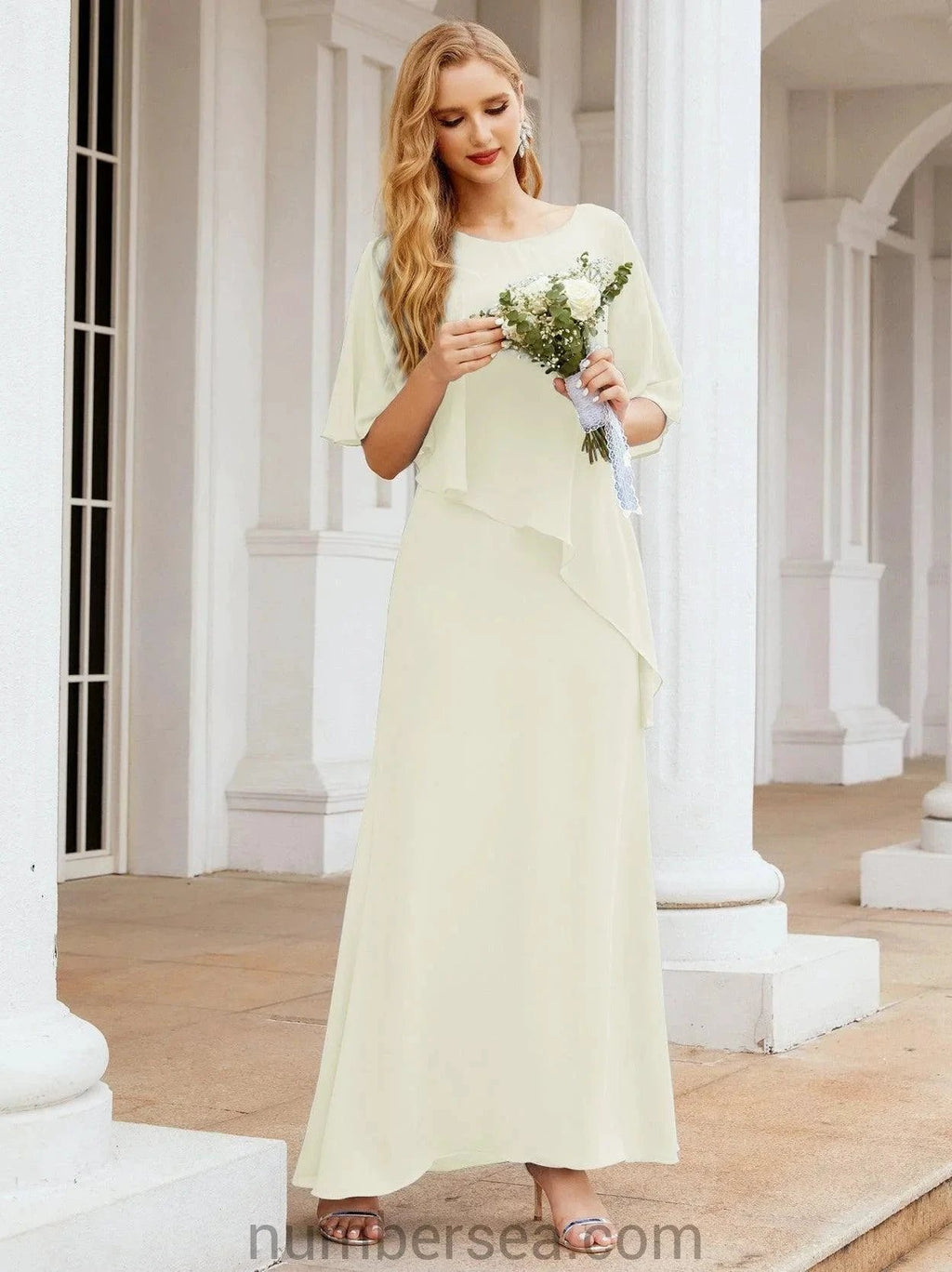 Sunnderly Formal Party Gown Dress Long Mother of The Bride Dresses with Ruffle Cape SY28026 by numbersea