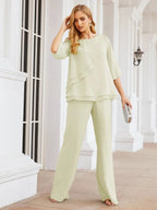 Sunnderly Elegant 2 Piece Mother of The Bride Dress Plus Size Pant Suits Ruffle Layers Sliver Housecoat SY28064 by numbersea