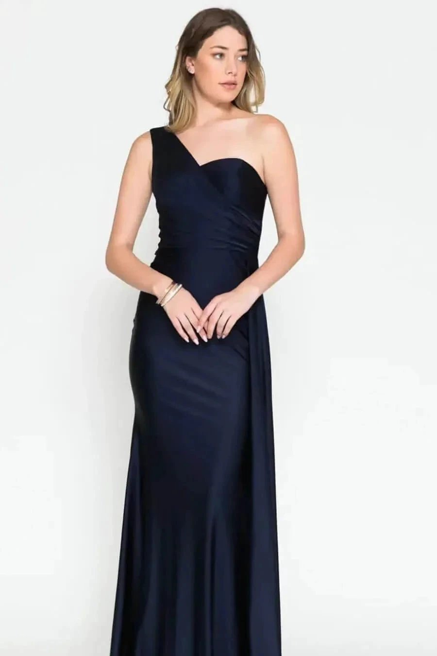 Elegant Mermaid Long One Shoulder Evening Dress with Ruffles by BIZTUNNEL