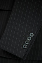 Black Pinstripe Wool Double-Breasted 3-Piece Wedding Suit | Tailored Groom & Groomsmen Attire by 男装