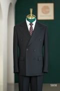 Black Wool Double-Breasted 3-Piece Wedding Suit | Tailored Groom & Groomsmen Attire by 男装