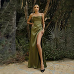 Spaghetti Straps Satin Mermaid Evening Dresses 2025 Sexy High Side Split Women Corset Back Wedding Party Dress Prom Gowns by Sunnderly