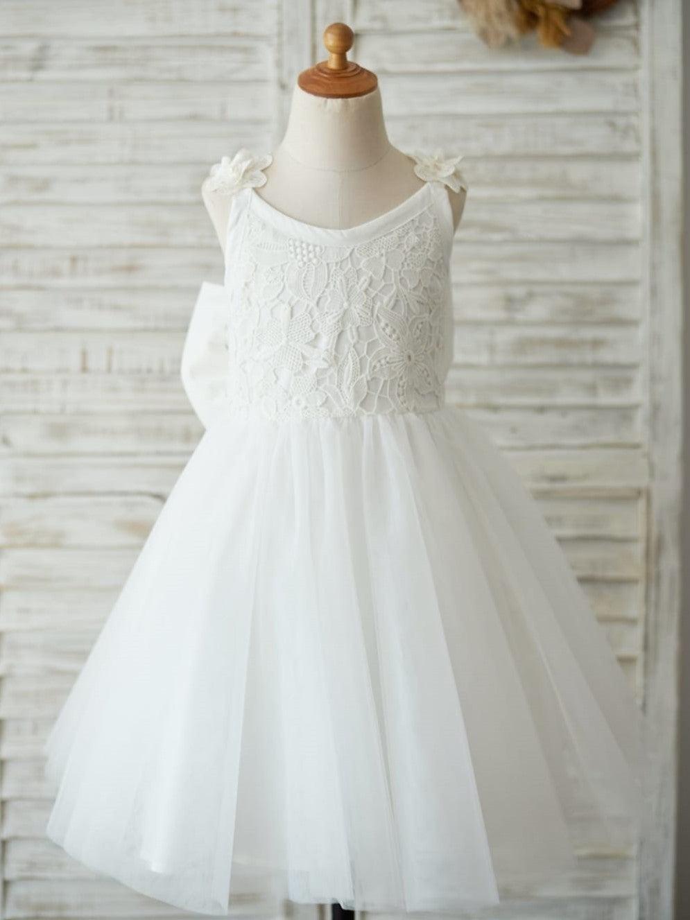 Lace Tulle Knee-length 3D Flower Girl Dress - photo 2