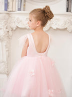 Princess Sleeveless Tulle Flower Girl Dress with Beading and Feather Bow (010… - photo 4