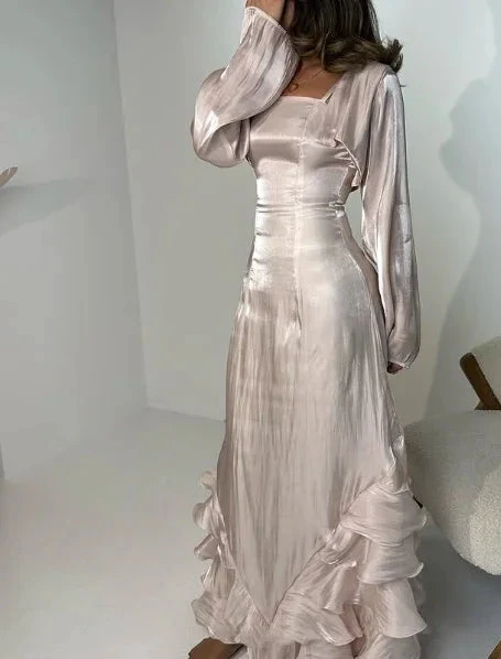 Vintage Prom Dresses with Pleated Ruffles Floor Length Evening Gown Y4595 by simplepromdress