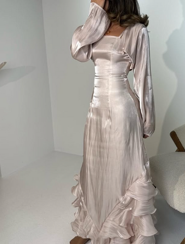 Vintage Prom Dresses with Pleated Ruffles Floor Length Evening Gown Y4595
