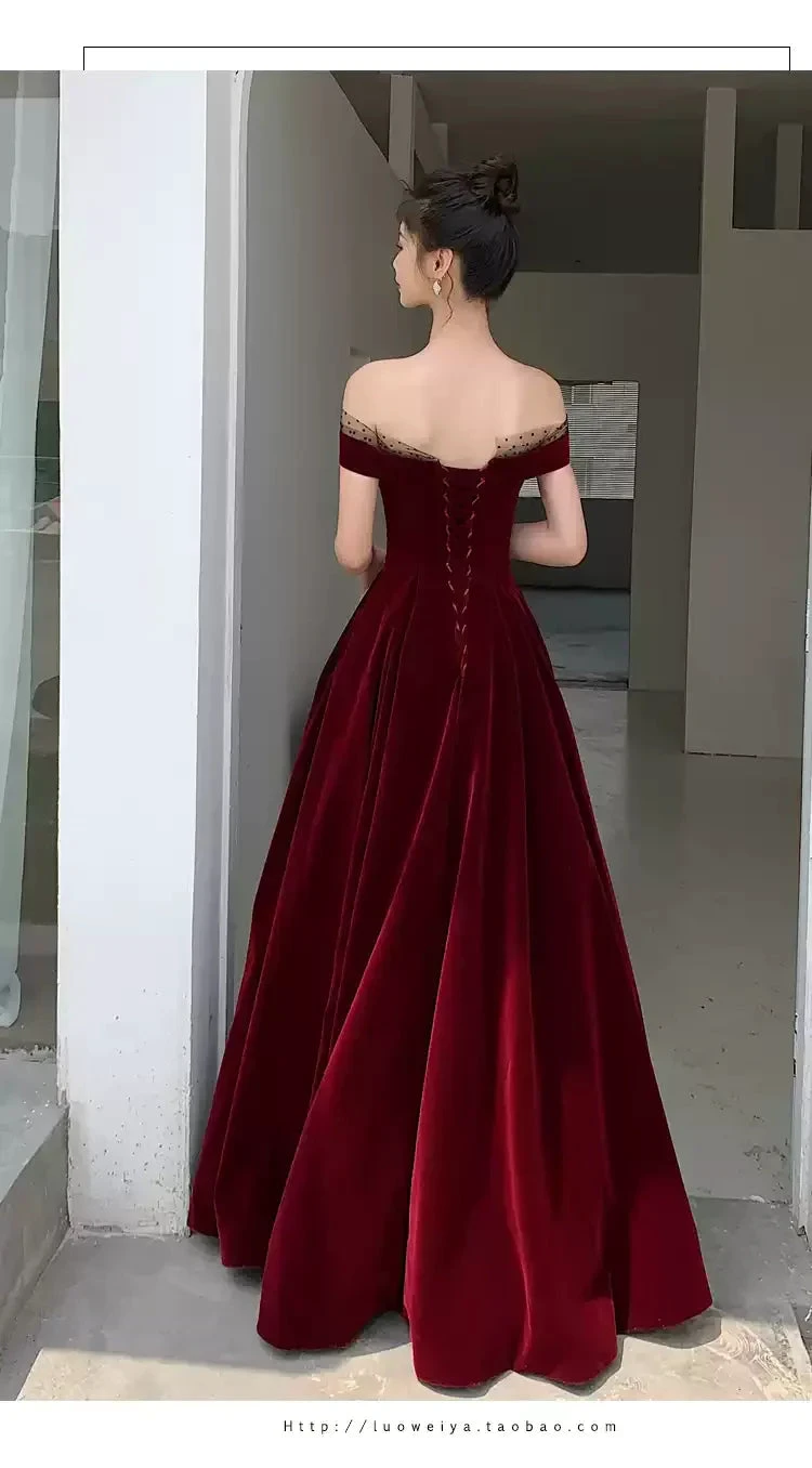 Burgundy Velvet Long Prom Dresses, A-Line Evening Dresses Y1173 by simplepromdress