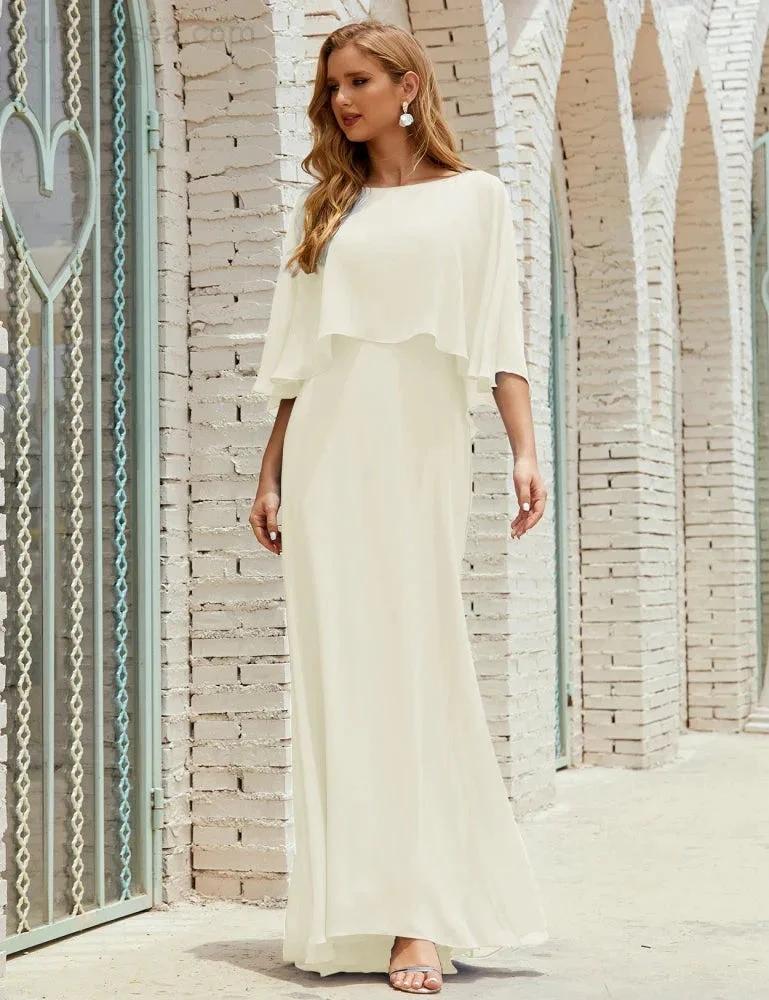 Sunnderly Bridesmaid Dress Women Long Sleeve V-Neck Chiffon Formal Wedding Party Dress SY28018 by numbersea