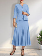 Separates A-line Scoop Tea-Length Chiffon Mother of the Bride Dress With Sequins Beading
