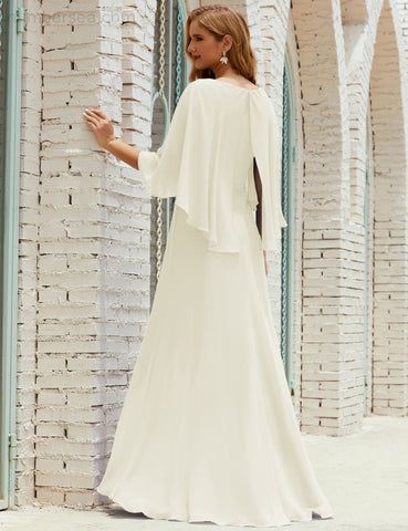 Sunnderly  Bridesmaid Dress Women Long Sleeve V-Neck Chiffon Formal Wedding Party Dress SY28018