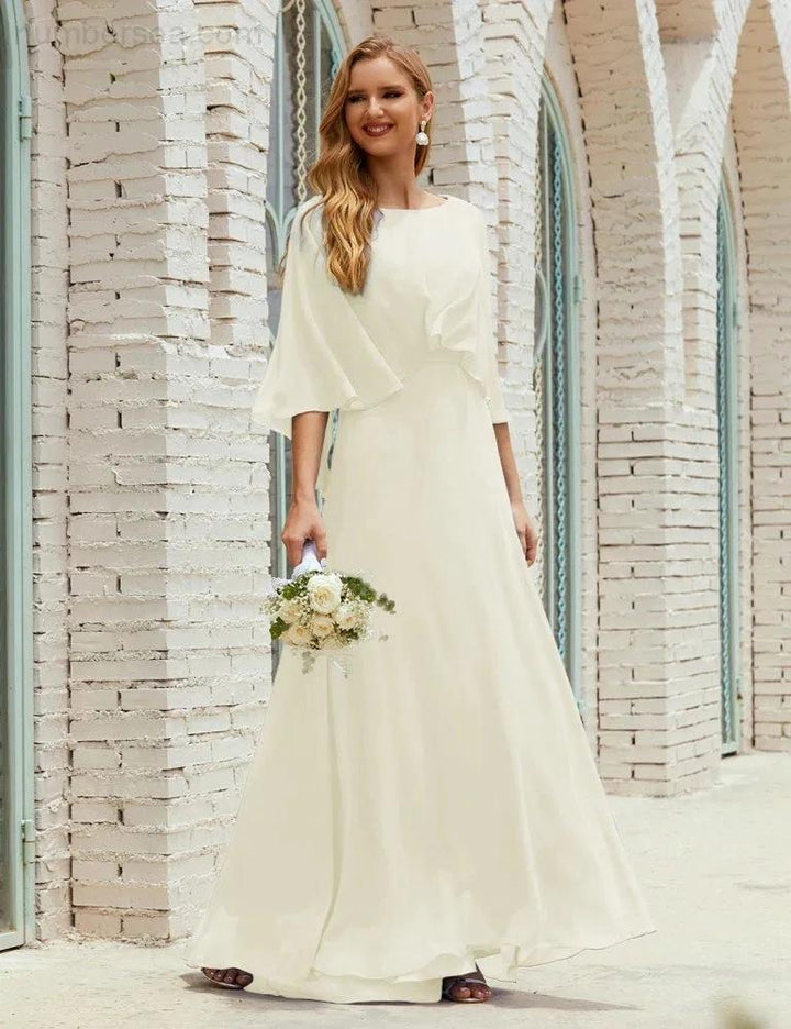 Sunnderly Bridesmaid Dress Women Long Sleeve V-Neck Chiffon Formal Wedding Party Dress SY28018 by numbersea