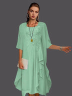 Two Piece A-Line Chiffon Lace Sleeveless Jacket Dresses with Pleats Appliques by Dreamylily