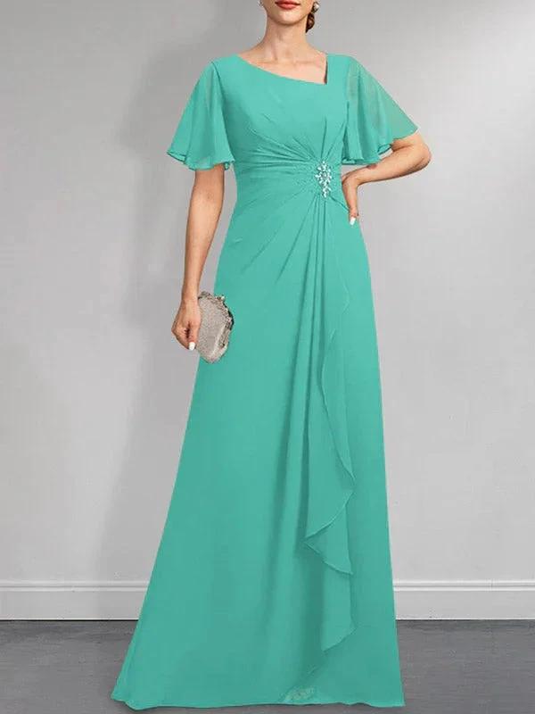 A-line Asymmetrical Floor-Length Chiffon Mother of the Bride Dress With Pleated Beading Sequins by Dreamylily