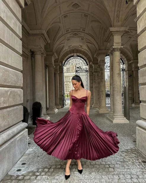 Vintage A Line Straps Burgundy Satin Long Prom Dress Evening Dress Y7994 by simplepromdress
