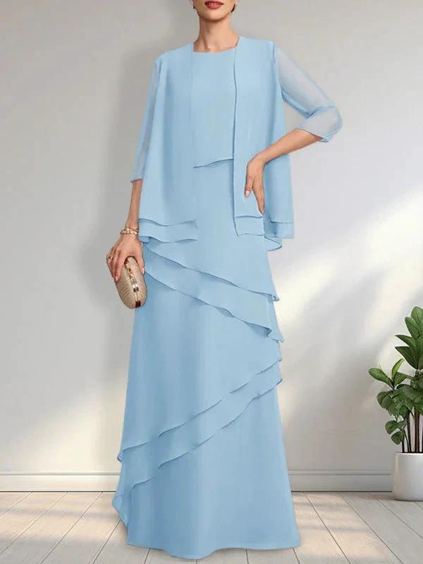 Sheath Scoop Floor-Length Chiffon Mother of the Bride Dress by Dreamylily