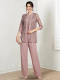 Chiffon Jewel Neck Mother of the Bride Pantsuits with Jacket by Dreamylily