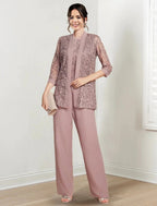 Chiffon Jewel Neck Mother of the Bride Pantsuits with Jacket by Dreamylily