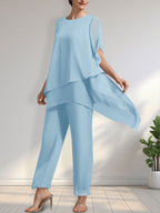 Separates Jumpsuit/Pantsuit Scoop Ankle-Length Chiffon Mother of the Bride Dress