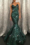 Dark Green Long Sweetheart Mermaid Sequins Prom Dress by BIZTUNNEL