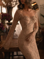 Glamorous Lace Long Sleeves Mermaid Wedding Dress SW122