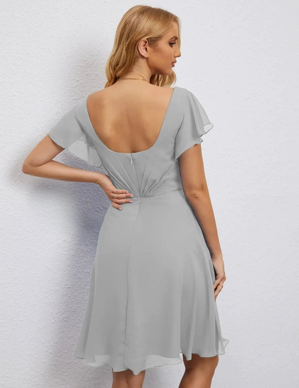 Numbersea U Back Homecoming Dress Formal Prom Dress Knee Length Short Sleeves Cocktail Party Dress 28077 by numbersea