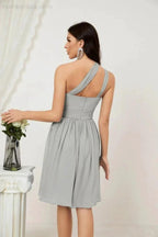 Numbersea Women Chiffon Short One Shoulder Bridesmaid Dress Formal Dresses for Party Homecoming 2804 by numbersea