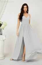 Numbersea Neck Bridesmaid Dresses Chiffon Long Spaghetti A-line Formal Prom Gown for Wedding Party Evening 2801 by numbersea
