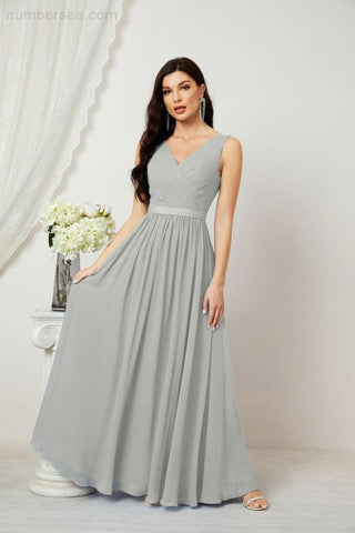 Women's Chiffon Long Bridesmaid Dresses A line Sleeveless Formal Prom Gown for Evening Party Homecoming Dresses 2808