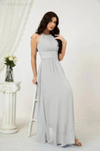 Numbersea Formal Party Gown Dress Chiffon Halter Long Sleeveless Bridesmaid Dresses 2802 by numbersea