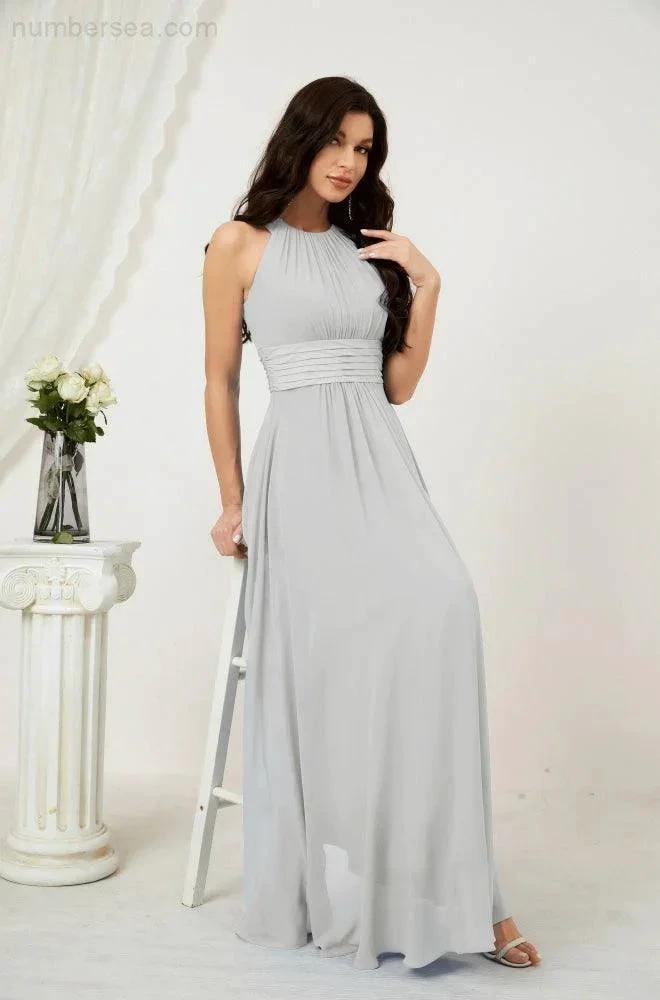 Numbersea Formal Party Gown Dress Chiffon Halter Long Sleeveless Bridesmaid Dresses 2802 by numbersea
