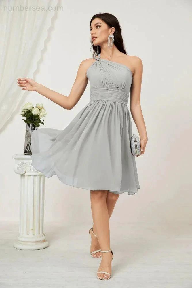 Numbersea Women Chiffon Short One Shoulder Bridesmaid Dress Formal Dresses for Party Homecoming 2804 by numbersea