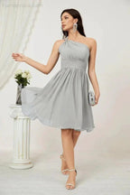 Numbersea Women Chiffon Short One Shoulder Bridesmaid Dress Formal Dresses for Party Homecoming 2804 by numbersea