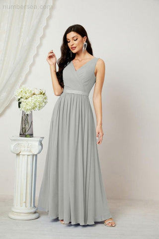 Women's Chiffon Long Bridesmaid Dresses A line Sleeveless Formal Prom Gown for Evening Party Homecoming Dresses 2808