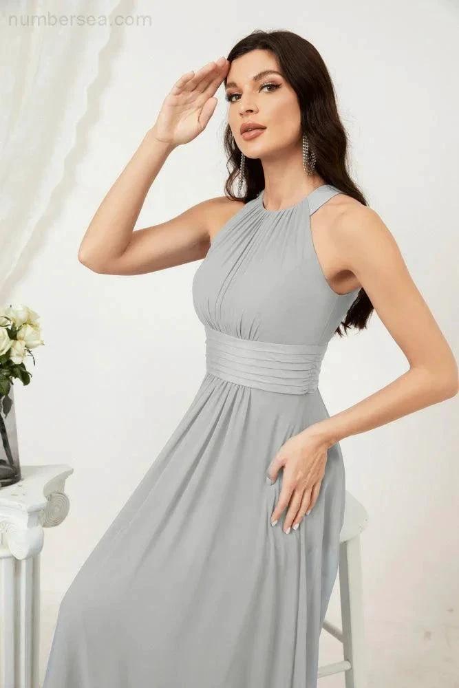 Numbersea Formal Party Gown Dress Chiffon Halter Long Sleeveless Bridesmaid Dresses 2802 by numbersea