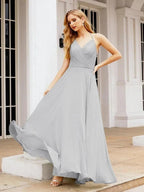 Numbersea Halter Chiffon Bridesmaid Dresses Wedding Appare Sleeveless Formal Prom Dress with Ruffled Back 28035 by numbersea