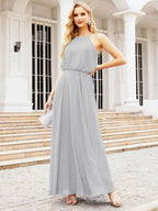 Numbersea Halter Long Bridesmaid Dresses Formal A line Juniors Dress 28029 by numbersea
