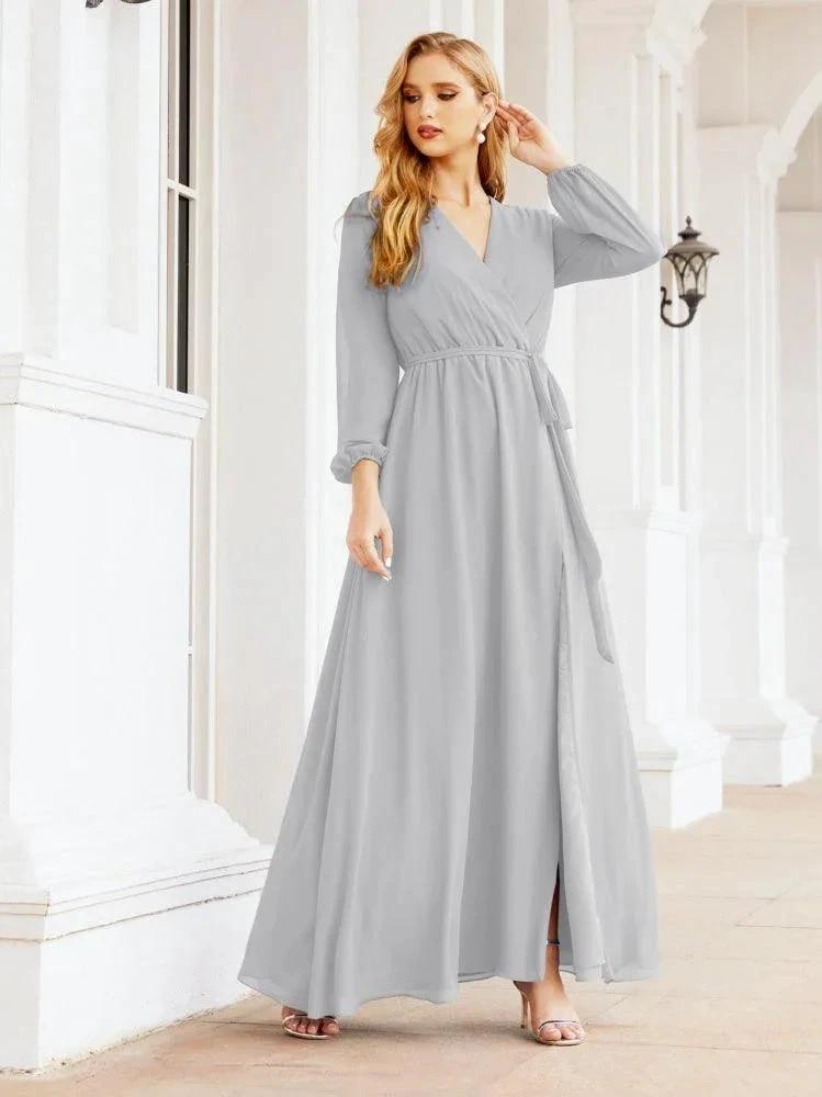 Sunnderly Women's Chiffon Bridesmaid Dress A line Long Sleeves Formal Evening Prom Gown for Wedding Guest SY28032 by numbersea