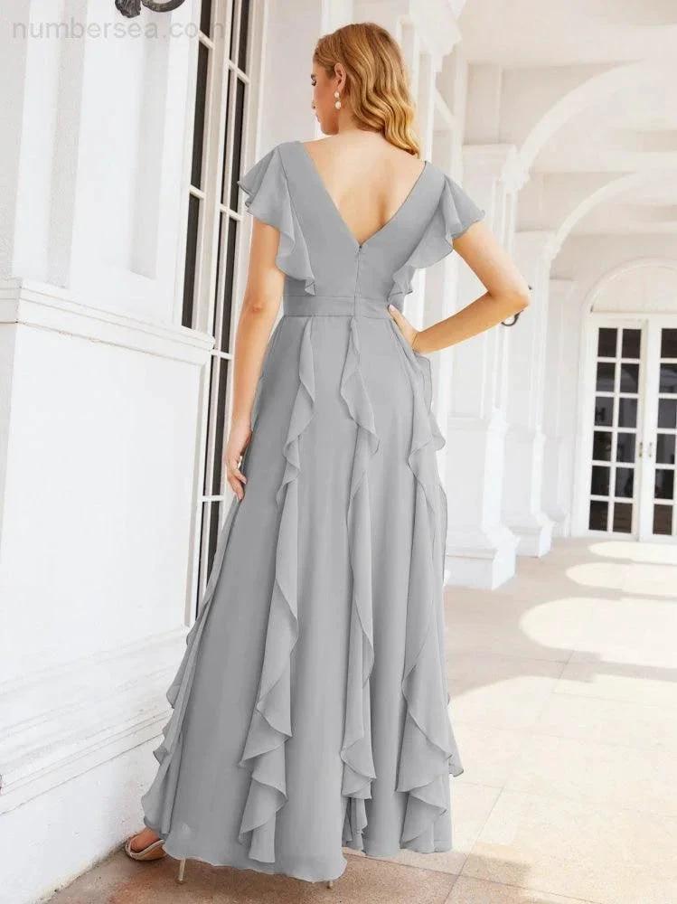 Ruffled Bridesmaid Dresses with Sleeves Long Formal Party Dress 28041 by numbersea