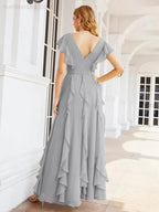 Ruffled Bridesmaid Dresses with Sleeves Long Formal Party Dress 28041 by numbersea