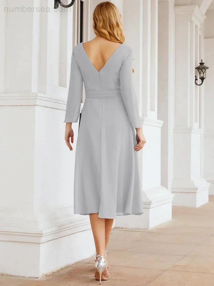 Bridesmaid Dress V-Back Waist Belt Mother of the Bride Wedding Guest SY28031 by numbersea