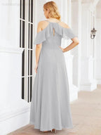 Numbersea Cold Shoulder Long Bridesmaid Dresses Side Slit Formal Prom Gowns Party Wedding 28070 by numbersea