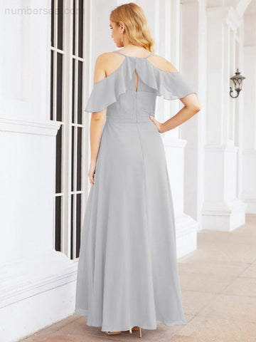 Numbersea Cold Shoulder Long Bridesmaid Dresses Side Slit Formal Prom Gowns Party Wedding 28070
