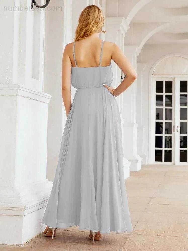Numbersea Halter Long Bridesmaid Dresses Formal A line Juniors Dress 28029 by numbersea