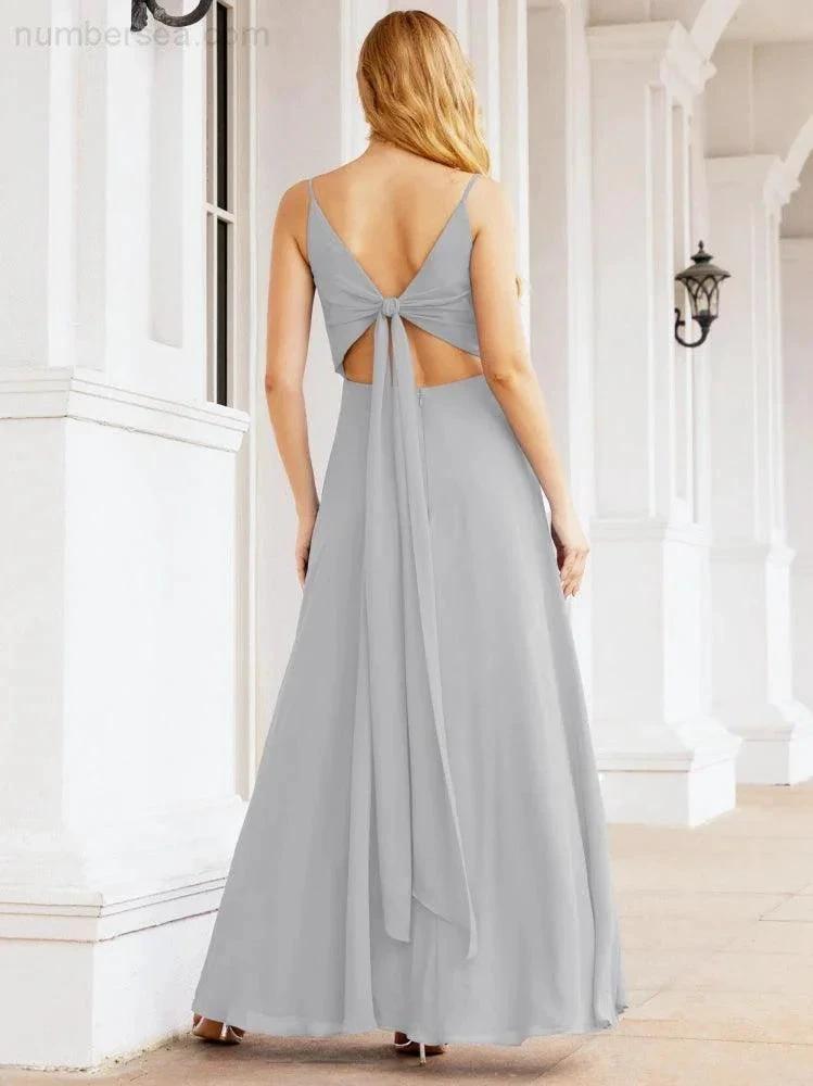 Numbersea Spaghetti Strap Bridesmaid Dresses V Neck Butterfly Back Fromal Evening Party Prom Gown 28036 by numbersea