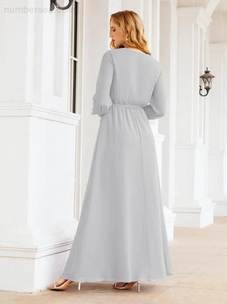 Sunnderly Women's Chiffon Bridesmaid Dress A line Long Sleeves Formal Evening Prom Gown for Wedding Guest SY28032 by numbersea